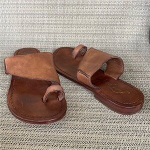 Free People Tan Leather Slide Sandals